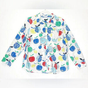 Talbots Teacher Apple Print Long Sleeve Button Down Shirt Sketch Apple Pattern